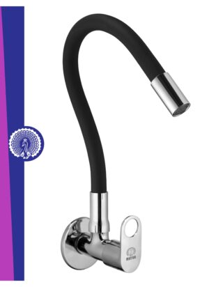 MAYUR ÖCICH Brass Kitchen Tap For Sink | Flexible Swivel Spout | Chrome & Matte Black | Cold Water Sink Cock | Premium Brass + Silicone | 10 Years Warranty (ORNIX-3501-Sf)