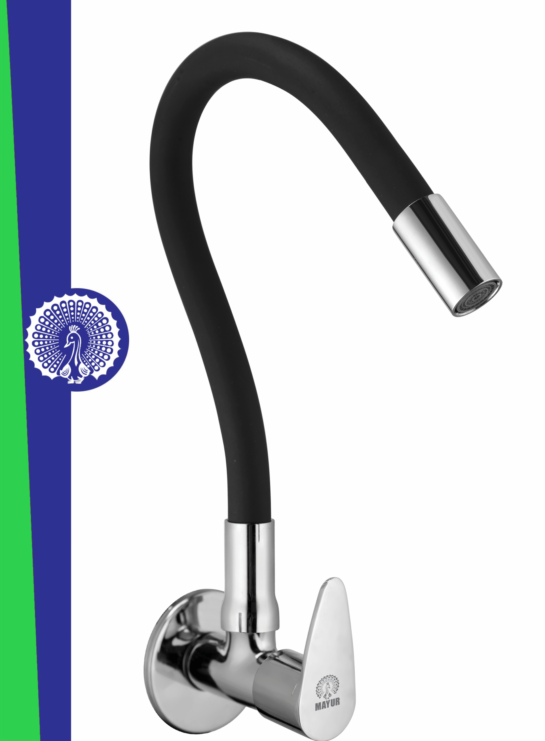 MAYUR ÖCICH Brass Kitchen Tap For Sink | Flexible Swivel Spout | Chrome & Matte Black | Cold Water Sink Cock | Premium Brass + Silicone | 10 Years Warranty (TRENDY-1501-Sf)