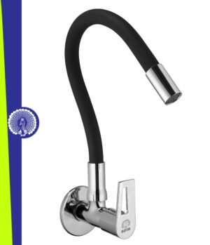 MAYUR ÖCICH Brass Kitchen Tap For Sink | Flexible Swivel Spout | Chrome & Matte Black | Cold Water Sink Cock | Premium Brass + Silicone | 10 Years Warranty (ARIA-8501-Sf)