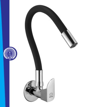 MAYUR ÖCICH Brass Kitchen Tap For Sink | Flexible Swivel Spout | Chrome & Matte Black | Cold Water Sink Cock | Premium Brass + Silicone | 10 Years Warranty (ALIVE-9501-Sf)
