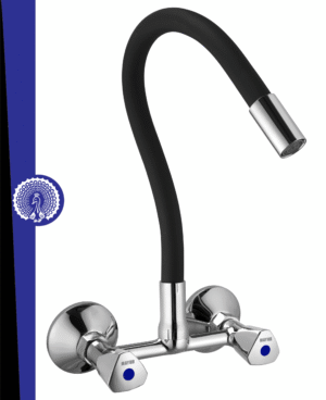Brass Kitchen Sink Mixer Tap | Flexible 360 Silicone Swivel Spout | Hot & Cold Dual Handle Faucet For Kitchen | Chrome Finish With 10-Year Warranty (TRI-0704SF).