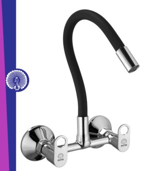 Brass Kitchen Sink Mixer Tap | Flexible 360 Silicone Swivel Spout | Hot & Cold Dual Handle Faucet For Kitchen | Chrome Finish With 10-Year Warranty (ORNIX-3704SF).