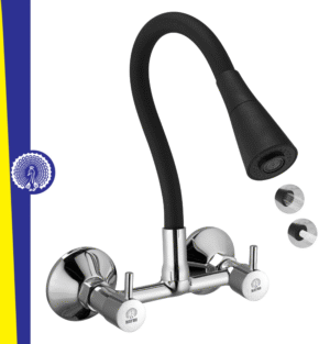 MAYUR ÖCICH Brass Kitchen Sink Mixer Tap With Flexible Dual Flow Spout | Hot & Cold Wall Mounted Faucet With 360 Swivel & Twist Function | Chrome Finish, Dual Handle, 10-Year Warranty