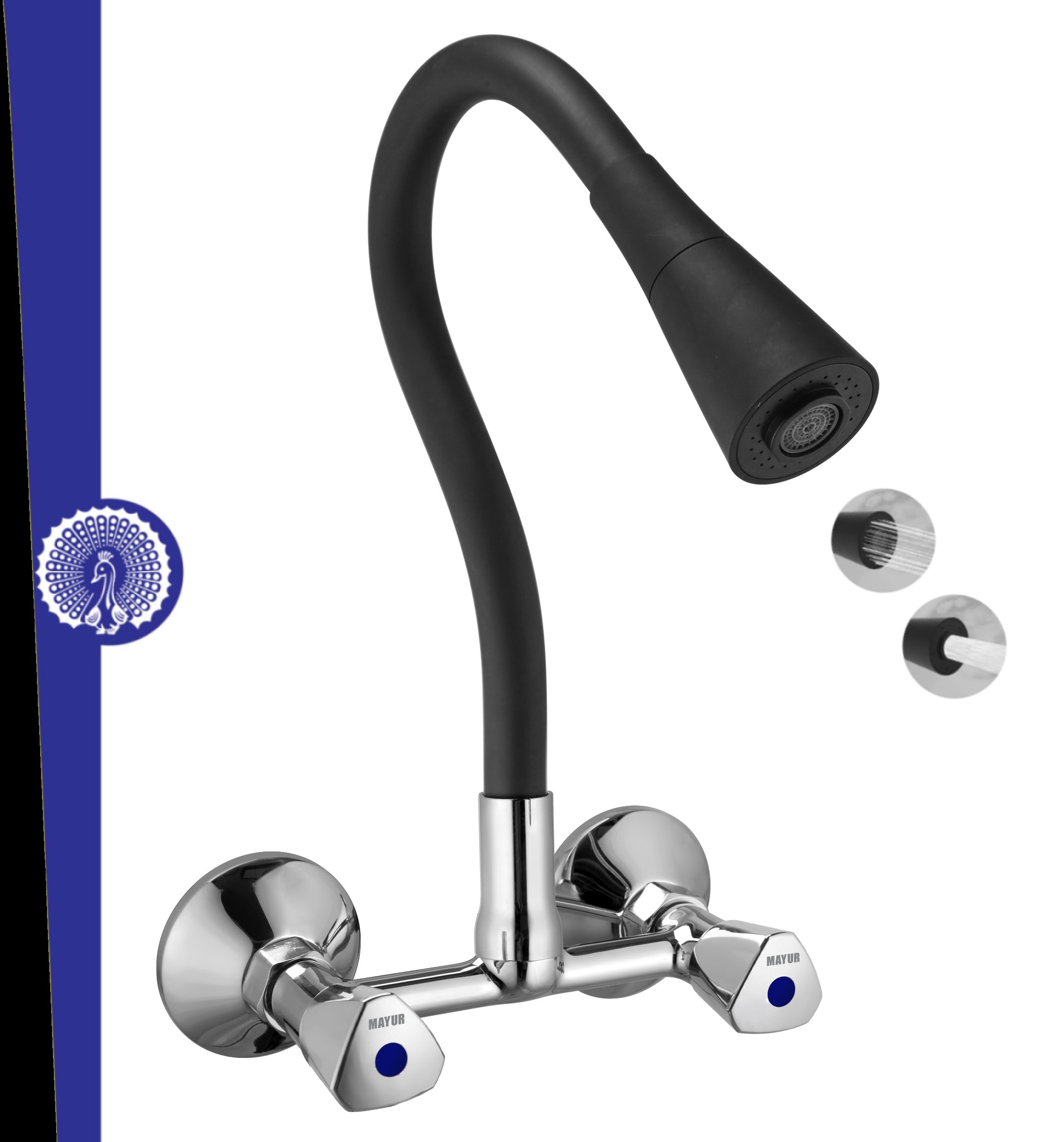 MAYUR ÖCICH Brass Kitchen Sink Mixer Tap With Flexible Dual Flow Spout | Hot & Cold Wall Mounted Faucet With 360 Swivel & Twist Function | Chrome Finish, Dual Handle, 10-Year Warranty