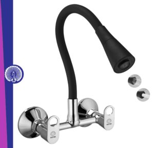 MAYUR ÖCICH Brass Kitchen Sink Mixer Tap With Flexible Dual Flow Spout | Hot & Cold Wall Mounted Faucet With 360 Swivel & Twist Function | Chrome Finish, Dual Handle, 10-Year Warranty