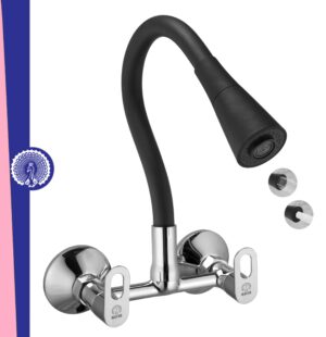 MAYUR ÖCICH Brass Kitchen Sink Mixer Tap With Flexible Dual Flow Spout | Hot & Cold Wall Mounted Faucet With 360 Swivel & Twist Function | Chrome Finish, Dual Handle, 10-Year Warranty