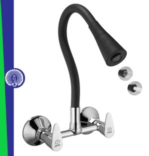 MAYUR ÖCICH Brass Kitchen Sink Mixer Tap With Flexible Dual Flow Spout | Hot & Cold Wall Mounted Faucet With 360 Swivel & Twist Function | Chrome Finish, Dual Handle, 10-Year Warranty