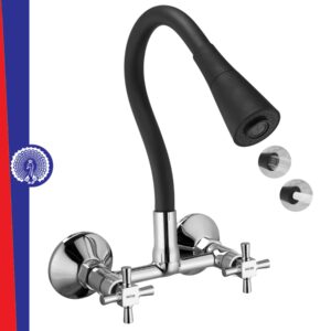 MAYUR ÖCICH Brass Kitchen Sink Mixer Tap With Flexible Dual Flow Spout | Hot & Cold Wall Mounted Faucet With 360 Swivel & Twist Function | Chrome Finish, Dual Handle, 10-Year Warranty