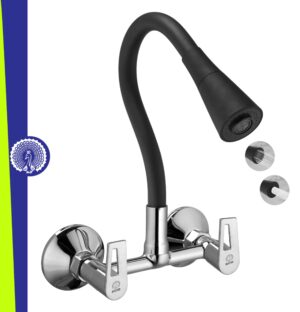 MAYUR ÖCICH Brass Kitchen Sink Mixer Tap With Flexible Dual Flow Spout | Hot & Cold Wall Mounted Faucet With 360 Swivel & Twist Function | Chrome Finish, Dual Handle, 10-Year Warranty