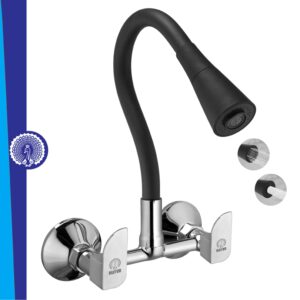 MAYUR ÖCICH Brass Kitchen Sink Mixer Tap With Flexible Dual Flow Spout | Hot & Cold Wall Mounted Faucet With 360 Swivel & Twist Function | Chrome Finish, Dual Handle, 10-Year Warranty