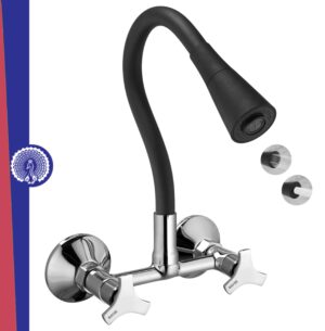 MAYUR ÖCICH Brass Kitchen Sink Mixer Tap With Flexible Dual Flow Spout | Hot & Cold Wall Mounted Faucet With 360 Swivel & Twist Function | Chrome Finish, Dual Handle, 10-Year Warranty