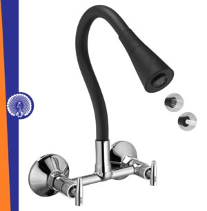 MAYUR ÖCICH Brass Kitchen Sink Mixer Tap With Flexible Dual Flow Spout | Hot & Cold Wall Mounted Faucet With 360 Swivel & Twist Function | Chrome Finish, Dual Handle, 10-Year Warranty