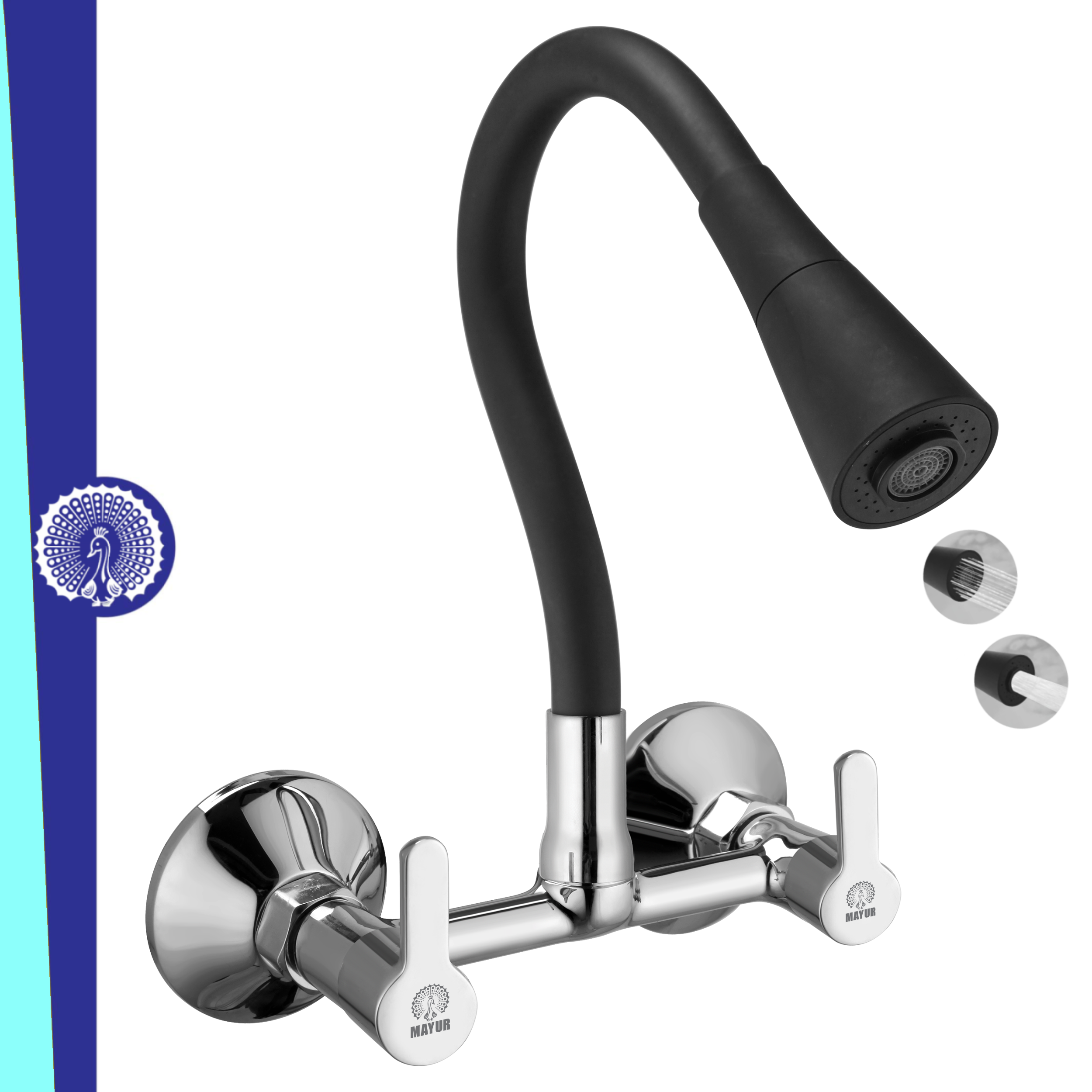 MAYUR ÖCICH Brass Kitchen Sink Mixer Tap With Flexible Dual Flow Spout | Hot & Cold Wall Mounted Faucet With 360 Swivel & Twist Function | Chrome Finish, Dual Handle, 10-Year Warranty