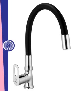 MAYUR ÖCICH Brass Swan Neck Kitchen Sink Tap With Flexible Silicone Swivel Spout | 360 Rotation | Cold Water Faucet | Chrome & Matte Black Finish | 10-Year Warranty