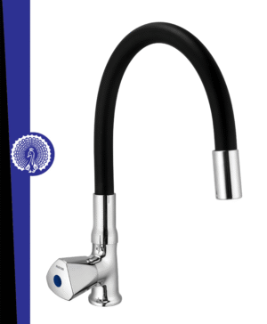 MAYUR ÖCICH Brass Swan Neck Kitchen Sink Tap With Flexible Silicone Swivel Spout | 360 Rotation | Cold Water Faucet | Chrome & Matte Black Finish | 10-Year Warranty