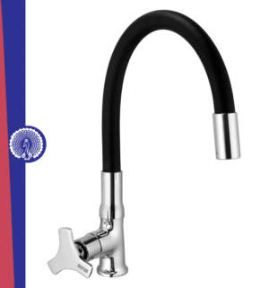 MAYUR ÖCICH Brass Swan Neck Kitchen Sink Tap With Flexible Silicone Swivel Spout | 360 Rotation | Cold Water Faucet | Chrome & Matte Black Finish | 10-Year Warranty
