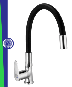 MAYUR ÖCICH Brass Swan Neck Kitchen Sink Tap With Flexible Silicone Swivel Spout | 360 Rotation | Cold Water Faucet | Chrome & Matte Black Finish | 10-Year Warranty