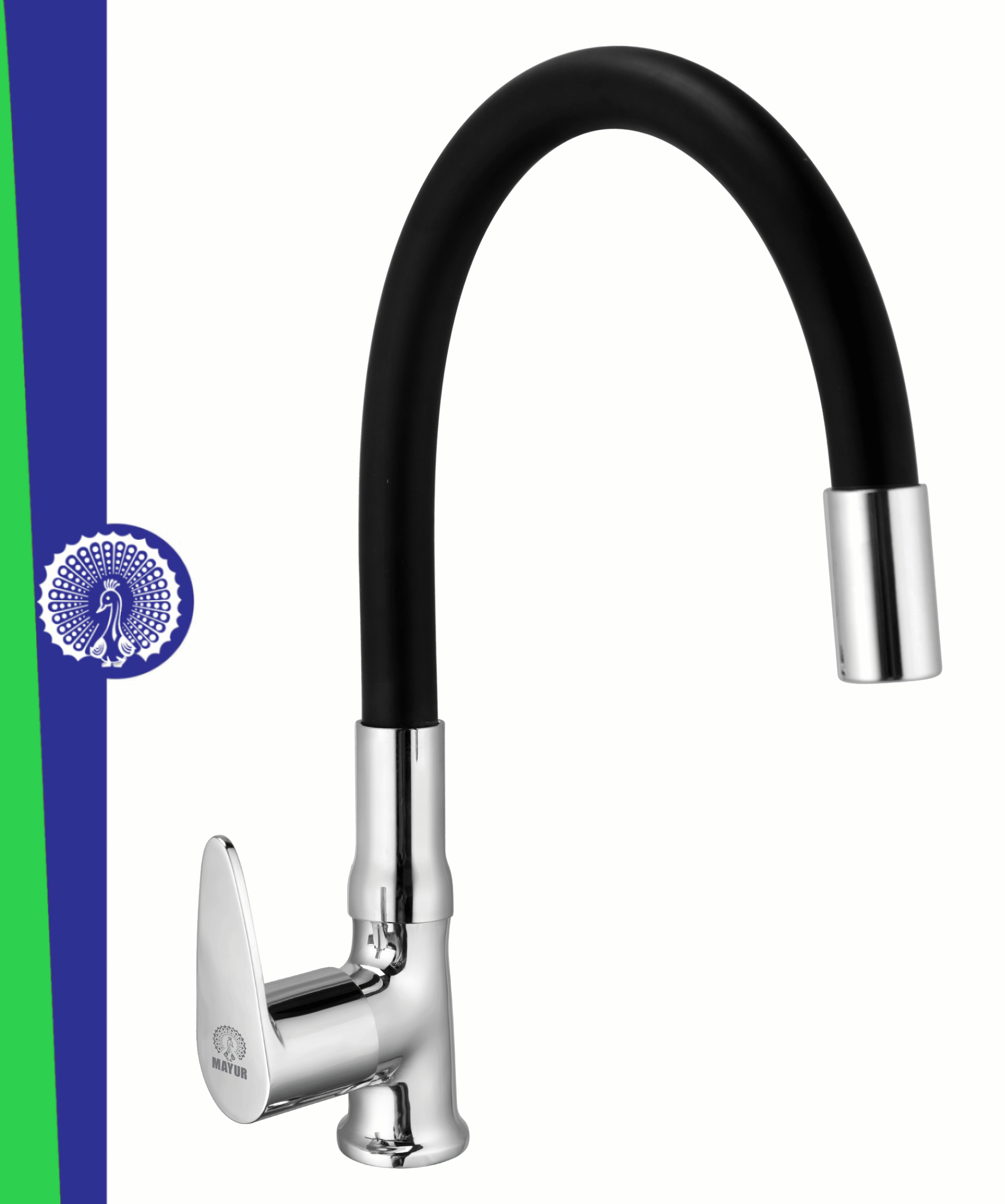 MAYUR ÖCICH Brass Swan Neck Kitchen Sink Tap With Flexible Silicone Swivel Spout | 360 Rotation | Cold Water Faucet | Chrome & Matte Black Finish | 10-Year Warranty