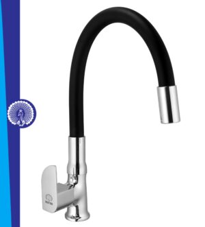 MAYUR ÖCICH Brass Swan Neck Kitchen Sink Tap With Flexible Silicone Swivel Spout | 360 Rotation | Cold Water Faucet | Chrome & Matte Black Finish | 10-Year Warranty