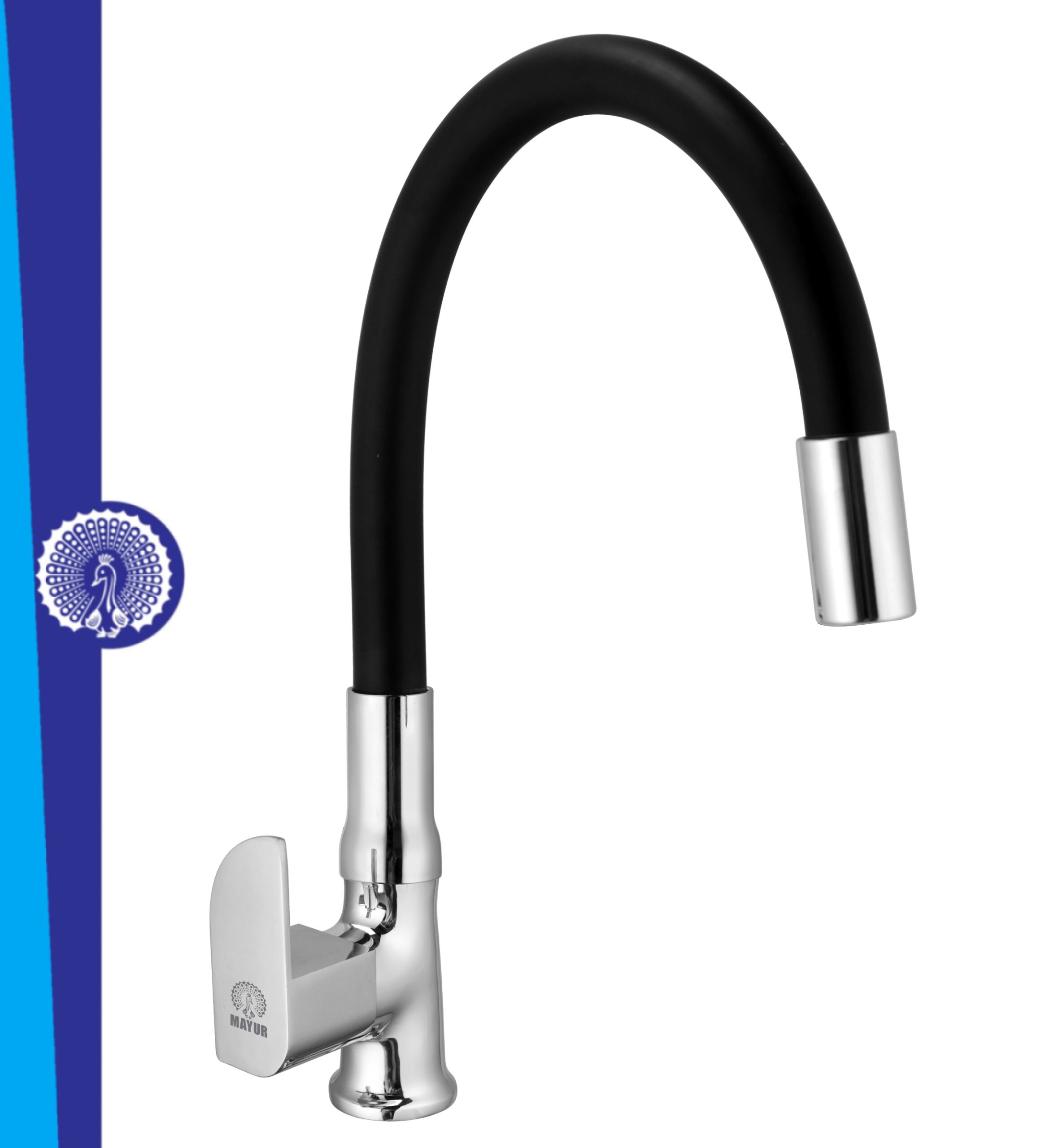 MAYUR ÖCICH Brass Swan Neck Kitchen Sink Tap With Flexible Silicone Swivel Spout | 360 Rotation | Cold Water Faucet | Chrome & Matte Black Finish | 10-Year Warranty