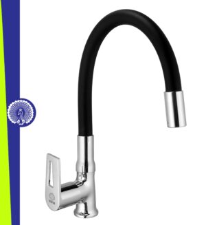 MAYUR ÖCICH Brass Swan Neck Kitchen Sink Tap With Flexible Silicone Swivel Spout | 360 Rotation | Cold Water Faucet | Chrome & Matte Black Finish | 10-Year Warranty