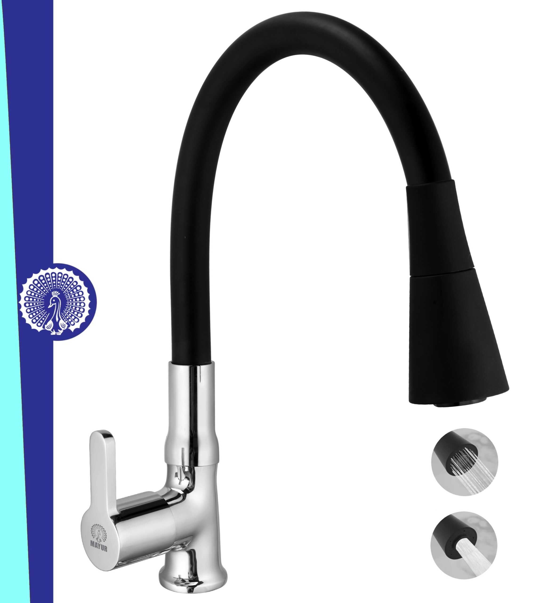 MAYUR ÖCICH Brass Swan Neck Kitchen Sink Tap With Flexible Dual Flow Spout | 360 Swivel | Cold Water Faucet With Silicone Spout | Chrome Finish | Premium Brass Build | 10-Year Warranty (FUSION)