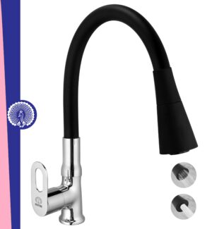 MAYUR ÖCICH Brass Swan Neck Kitchen Sink Tap With Flexible Dual Flow Spout | 360 Swivel | Cold Water Faucet With Silicone Spout | Chrome Finish | Premium Brass Build | 10-Year Warranty (MILANO)