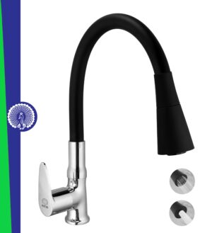 MAYUR ÖCICH Brass Swan Neck Kitchen Sink Tap With Flexible Dual Flow Spout | 360 Swivel | Cold Water Faucet With Silicone Spout | Chrome Finish | Premium Brass Build | 10-Year Warranty (TRENDY)