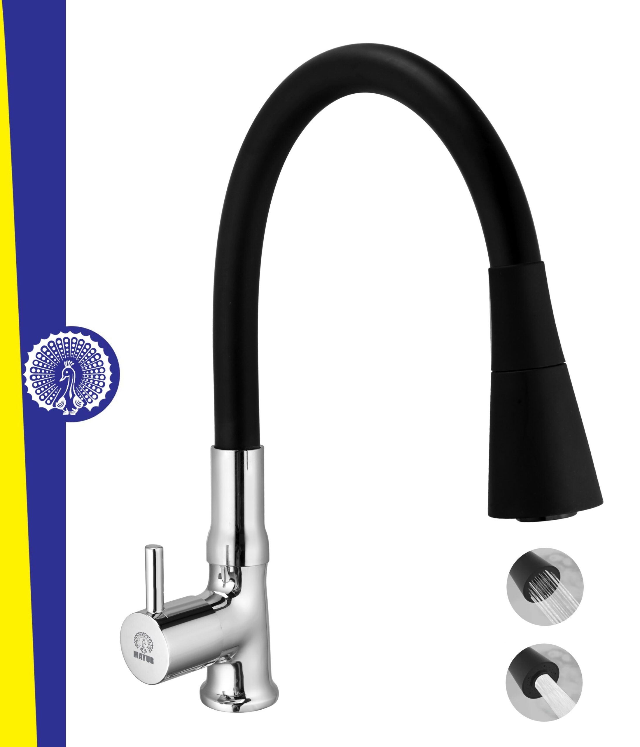 MAYUR ÖCICH Brass Swan Neck Kitchen Sink Tap With Flexible Dual Flow Spout | 360 Swivel | Cold Water Faucet With Silicone Spout | Chrome Finish | Premium Brass Build | 10-Year Warranty (FLARO)