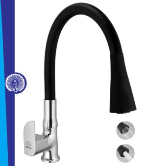 MAYUR ÖCICH Brass Swan Neck Kitchen Sink Tap With Flexible Dual Flow Spout | 360 Swivel | Cold Water Faucet With Silicone Spout | Chrome Finish | Premium Brass Build | 10-Year Warranty (ALIVE)