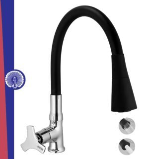 MAYUR ÖCICH Brass Swan Neck Kitchen Sink Tap With Flexible Dual Flow Spout | 360 Swivel | Cold Water Faucet With Silicone Spout | Chrome Finish | Premium Brass Build | 10-Year Warranty (TRIO)