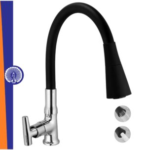 MAYUR ÖCICH Brass Swan Neck Kitchen Sink Tap With Flexible Dual Flow Spout | 360 Swivel | Cold Water Faucet With Silicone Spout | Chrome Finish | Premium Brass Build | 10-Year Warranty (PIPER)