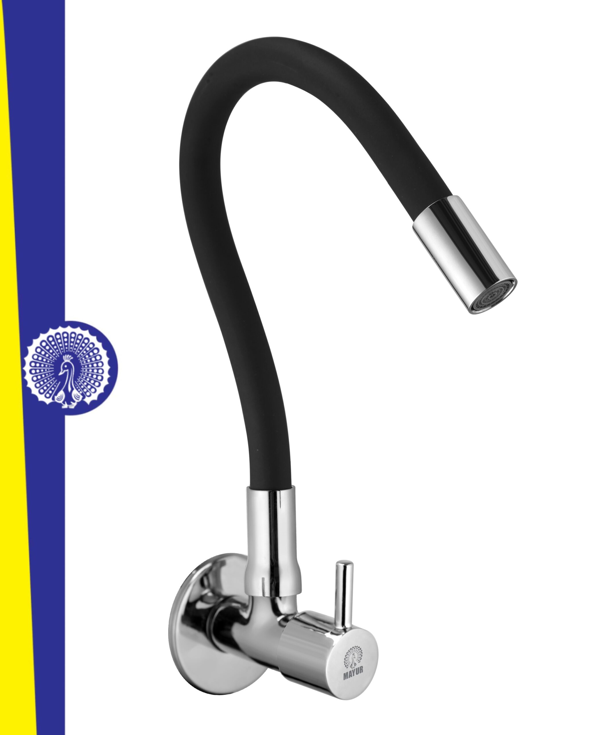 MAYUR ÖCICH Brass Kitchen Tap For Sink | Flexible Swivel Spout | Chrome & Matte Black | Cold Water Sink Cock | Premium Brass + Silicone | 10 Years Warranty (FLARO-7501-Sf)