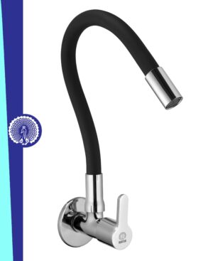 MAYUR ÖCICH Brass Kitchen Tap For Sink | Flexible Swivel Spout | Chrome & Matte Black | Cold Water Sink Cock | Premium Brass + Silicone | 10 Years Warranty (FUSION-2501-Sf)