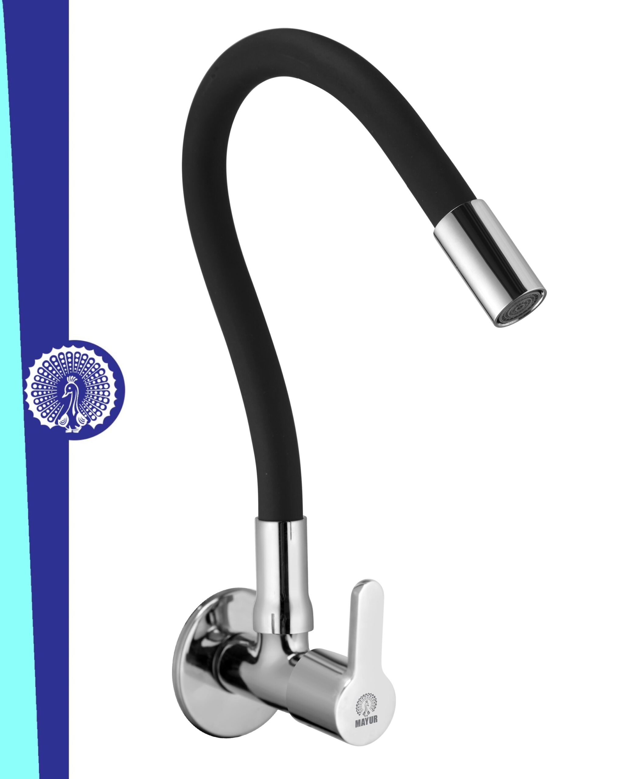 MAYUR ÖCICH Brass Kitchen Tap For Sink | Flexible Swivel Spout | Chrome & Matte Black | Cold Water Sink Cock | Premium Brass + Silicone | 10 Years Warranty (FUSION-2501-Sf)