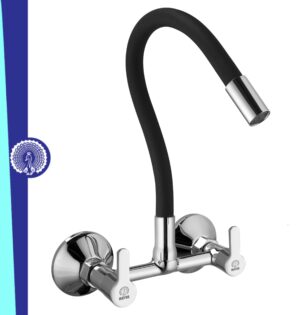 Brass Kitchen Sink Mixer Tap | Flexible 360 Silicone Swivel Spout | Hot & Cold Dual Handle Faucet For Kitchen | Chrome Finish With 10-Year Warranty (FUSION-2704SF).