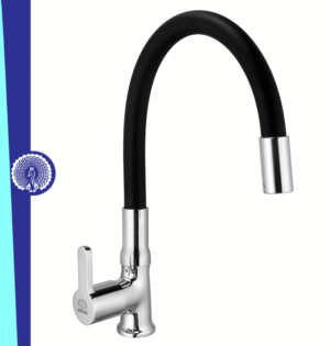 MAYUR ÖCICH Brass Swan Neck Kitchen Sink Tap With Flexible Silicone Swivel Spout | 360 Rotation | Cold Water Faucet | Chrome & Matte Black Finish | 10-Year Warranty
