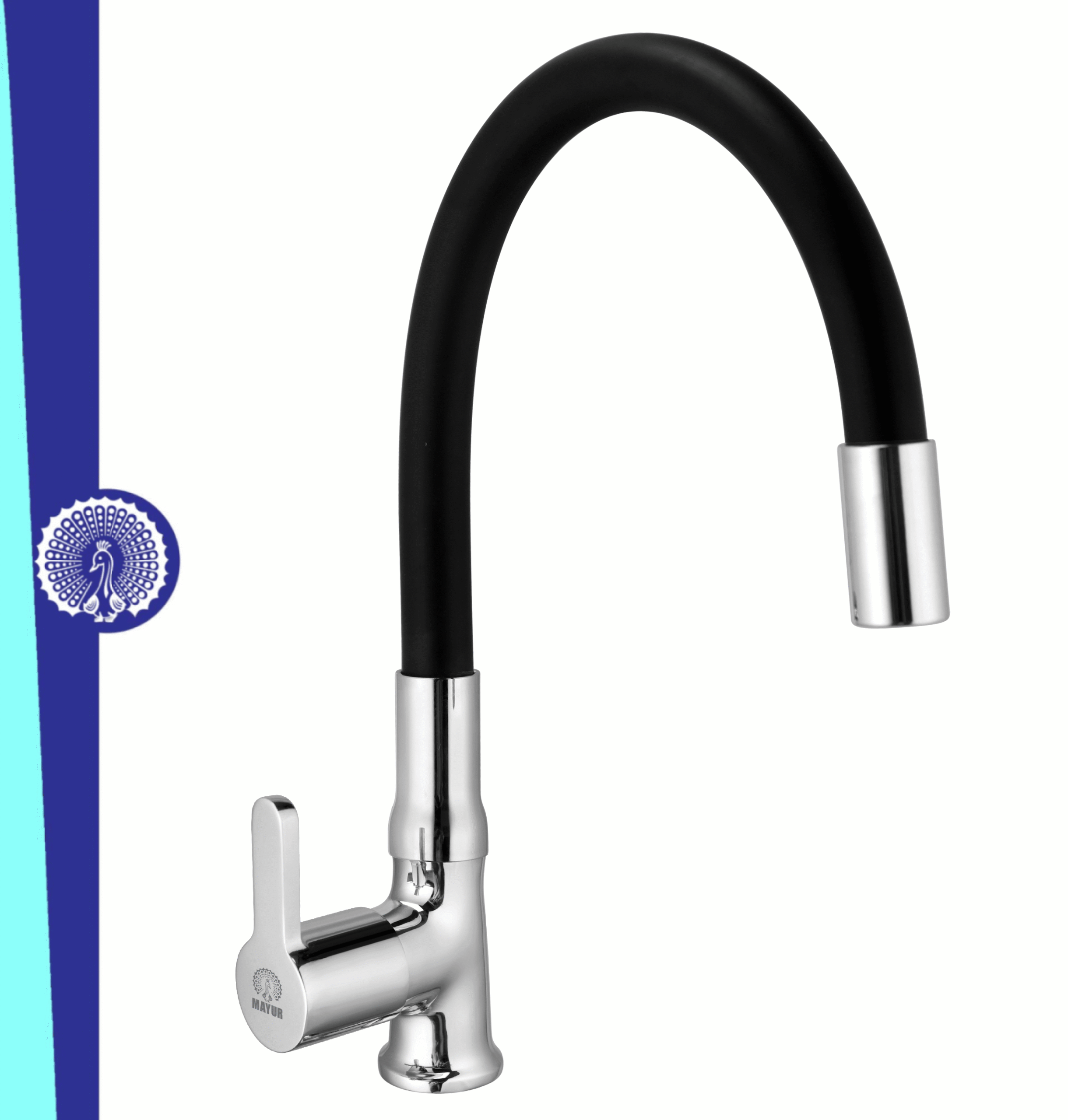 MAYUR ÖCICH Brass Swan Neck Kitchen Sink Tap With Flexible Silicone Swivel Spout | 360 Rotation | Cold Water Faucet | Chrome & Matte Black Finish | 10-Year Warranty