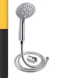 MAYUR ÖCICH ABS Multi Function 3 Mode Bathroom Hand Shower set with Mist,Massage & Rain functions with Steel flexible tube Pipe 1.5 Meters & Hook, Chome Finish(HS-555-GSTEM-4IN)