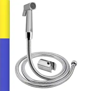 MAYUR ÖCICH 304 Grade Stainless Steel 1.25 m Flexible Hose Pipe and Wall Hook Health Faucet, Jet Spray for Toilet -Auto Switch ABS Health Faucet for Toilet -Hand Faucets -Chrome Finish(FAUCETHF-565)