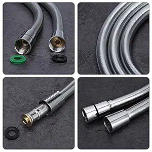 MAYUR ÖCICH Heavy Stainless Steel 1 meter PVC Hose Connection Pipe for Hot & Cold Water Health Faucet, Hand Shower, Wall Mixer, Diverter, Tip-Ton Bath Tub Spout