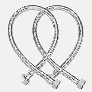 MAYUR ÖCICH Pack of 2 Heavy Stainless Steel(304-Grade) 24 Inch Braided Connection Pipe for Hot & Cold Water Tap for Geyser, Angle Valve, 2 Way Bib Tap, Basin Tap, Kitchen Sink Tap