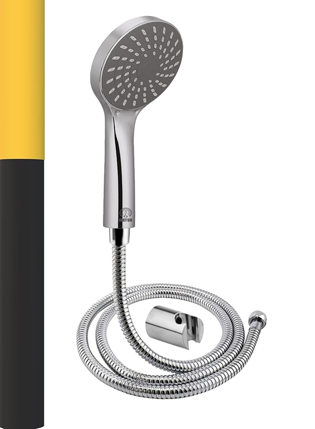 MAYUR ÖCICH ABS 4-INCH, Single Function Hand Shower With SS 304 Grade 1.5 Meter Flexible Hose Pipe and Wall Hook - Chrome Finished (HS-552A-3IN-SET)